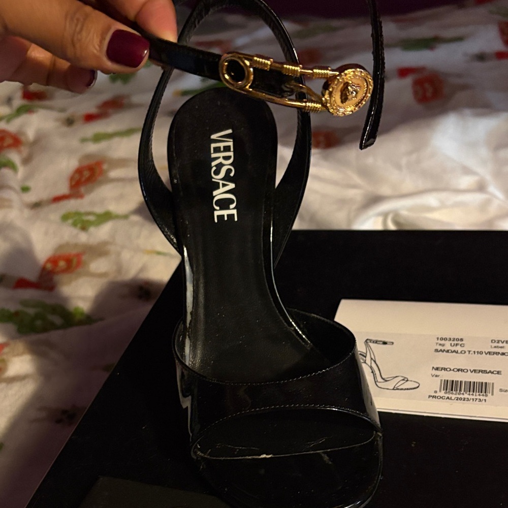Versace Black Heels with Gold Accent
